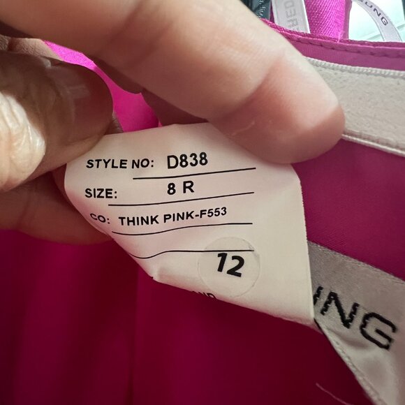 Alfred Sung Strapless Ruffle High-Low Satin Gown Size 8R in THINK PINK - Picture 8 of 12